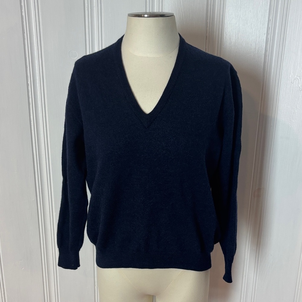 Midnight Blue Pure Virgin Wool V-Neck Jumper — Made in Italy - Size S estimated
